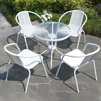 Outdoor Balkon Restaurant Cafe Tuin Leisure Metalen Glas Ronde Tafel en Rattan Stoel