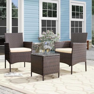 Recreatie Outdoor AJUNION PE Rattan Patio Meubels Set voor Balkon Pool Tuin