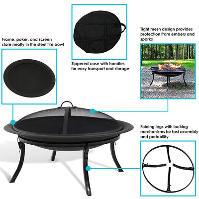 Buitenplaats Tuin Vuur Camping Ronde metaal Vuur Pit Bowl met Poker in Black