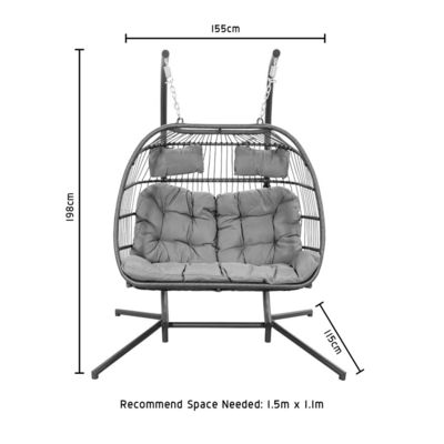 Buitenhangende stoel AJUNION Dubbele stoel Wicker Rattan Ei Patio Schommels met stand