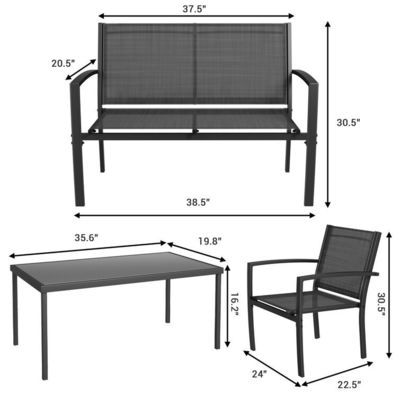 Moderne en stijlvolle AJUNION 4 stukken stalen tuinmeubilair sofa met salontafel