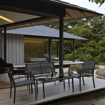 Moderne en stijlvolle AJUNION 4 stukken stalen tuinmeubilair sofa met salontafel