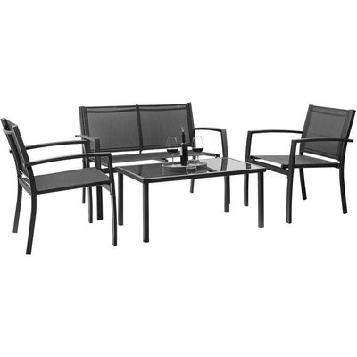 Moderne en stijlvolle AJUNION 4 stukken stalen tuinmeubilair sofa met salontafel