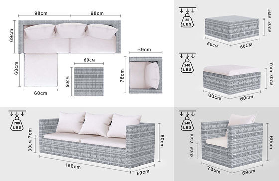 Postverpakking Y AJUNION Wicker Rattan Tuinbank Set Buitenmeubilair Sectie