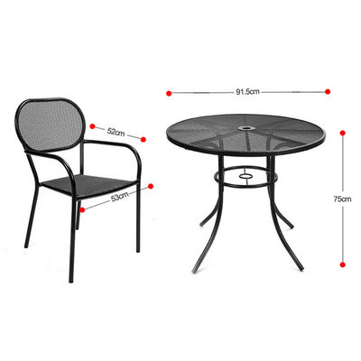 Outdoor Bistro Cafe Tuin Hof Terras Metalen ijzeren ronde tafels en stoelen met paraplu gat in modern design