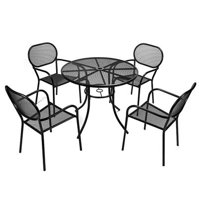 Outdoor Bistro Cafe Tuin Hof Terras Metalen ijzeren ronde tafels en stoelen met paraplu gat in modern design