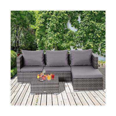 AJUNION 3-delige rotan tuinbank set met verstelbare rugleuning en stalen buis frame