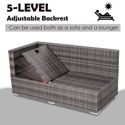 AJUNION 3-delige rotan tuinbank set met verstelbare rugleuning en stalen buis frame