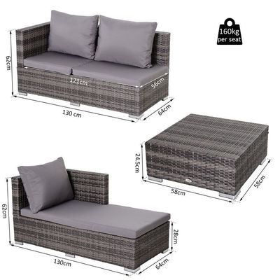 AJUNION 3-delige rotan tuinbank set met verstelbare rugleuning en stalen buis frame