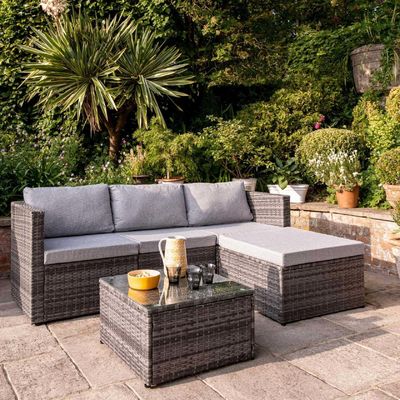 Recreatie Outdoor AJUNION 4 zitplaatsen Wicker Rattan Tuinmeubilair Sofa Hoek Lounge Set