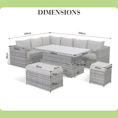Moderne design All Weather Hoekbank Set met verstelbare tafel L.265 X W.204 X H.66cm