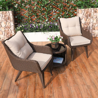 Modern ontwerp geweven PE-rattan fauteuil en eettafel voor buiten villa balkon
