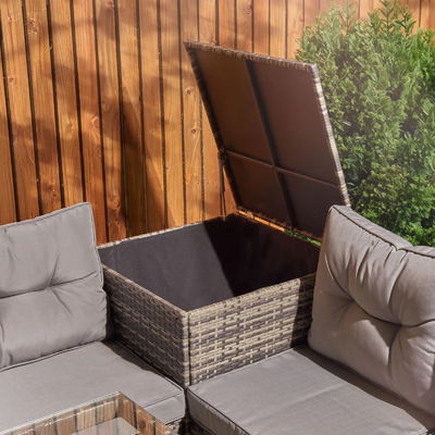 Vakantie Outdoor Steel Tube Frame AJUNION Wicker Rattan Tuin Set met vuurput Tafel