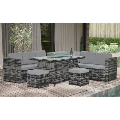 Vakantie Outdoor Steel Tube Frame AJUNION Wicker Rattan Tuin Set met vuurput Tafel