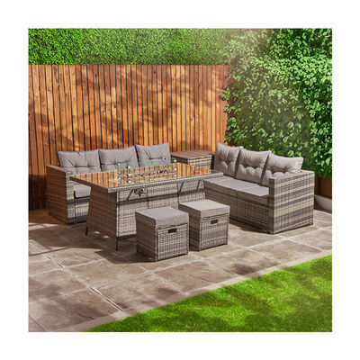 Hof Rattan Tuin Set met vuurput Tafel AJUNION 8 zitplaatsen sectioneel sofa set