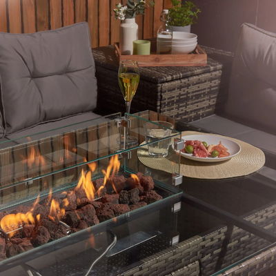 Hof Rattan Tuin Set met vuurput Tafel AJUNION 8 zitplaatsen sectioneel sofa set