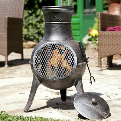 Metal Outdoor Patio Backyard Garden Camping Heavy Duty Steel Wood Burning Firepit Houtskool Fire Pit Fireplace Chimenea met Rain Cap