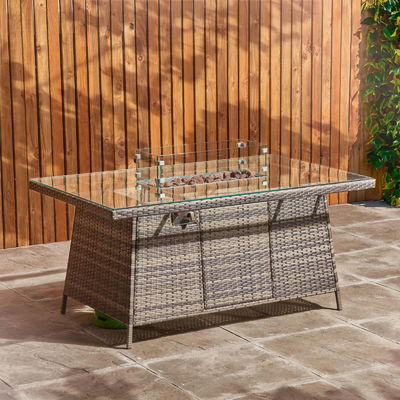 Hof Rattan Tuin Set met vuurput Tafel AJUNION 8 zitplaatsen sectioneel sofa set