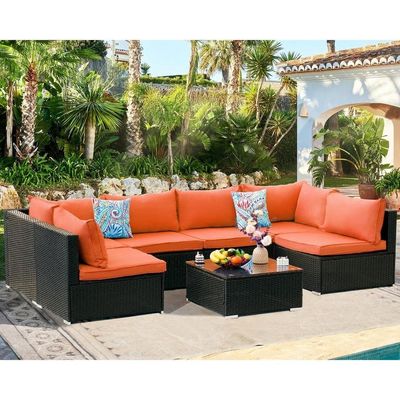 Staal buis frame AJUNION PE Rattan tuinmeubilair sofa set voor buiten vrije tijd