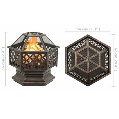 Hexagon Crossweave Steel Wood Burning Fire Pit Bowl voor buiten patio en tuin