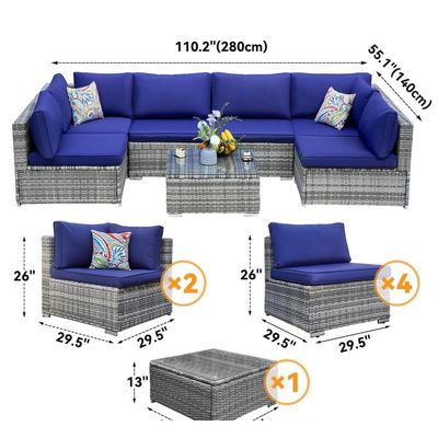 Modern Design PE Rattan Outdoor Meubels Set voor Tuin Wicker Weave Sectionele Sofa Set