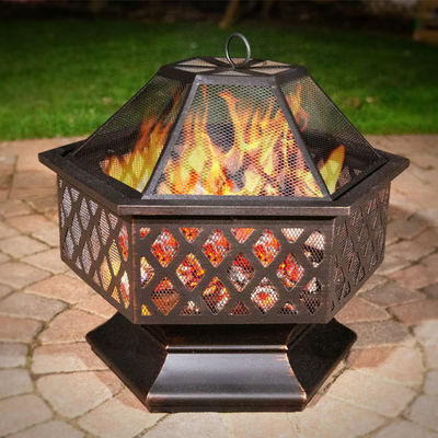 Hexagon Crossweave Steel Wood Burning Fire Pit Bowl voor buiten patio en tuin