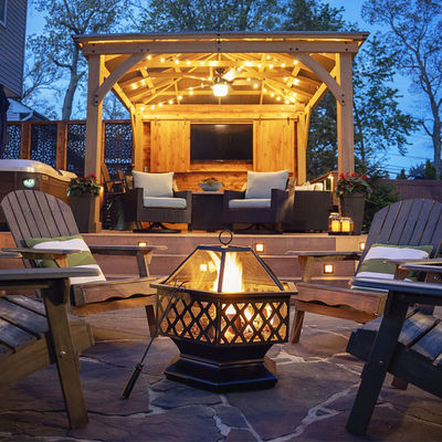 Hexagon Crossweave Steel Wood Burning Fire Pit Bowl voor buiten patio en tuin