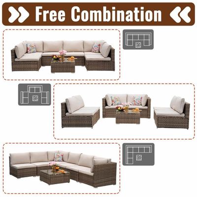 Verbeter je patio met AJUNION 7 Piece Meubels Set in Bruine Kussens en PE Rattan