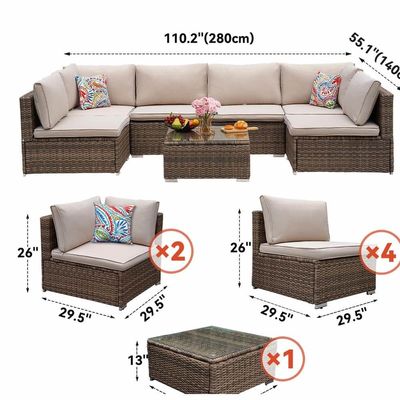 Verbeter je patio met AJUNION 7 Piece Meubels Set in Bruine Kussens en PE Rattan