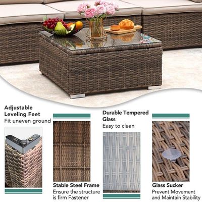 Verbeter je patio met AJUNION 7 Piece Meubels Set in Bruine Kussens en PE Rattan