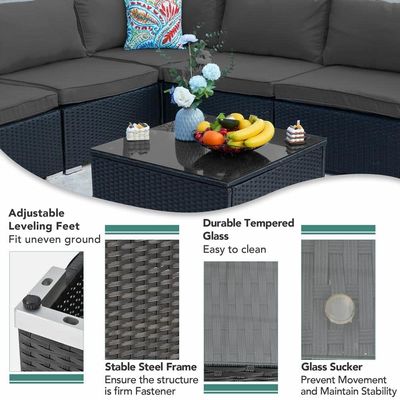 AJUNION Wicker Rattan PE sectionaire bank Tuin Set Patio Meubels Gespreksset Buitenmeubelen
