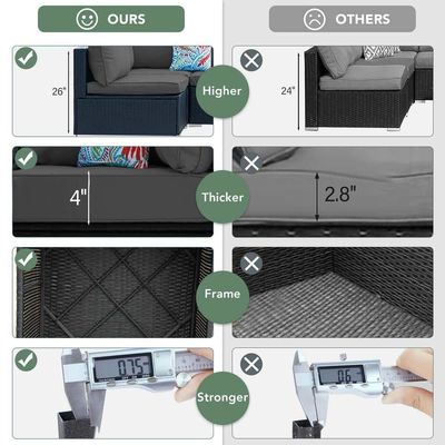 AJUNION Wicker Rattan PE sectionaire bank Tuin Set Patio Meubels Gespreksset Buitenmeubelen