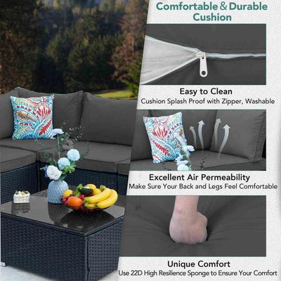 AJUNION Wicker Rattan PE sectionaire bank Tuin Set Patio Meubels Gespreksset Buitenmeubelen