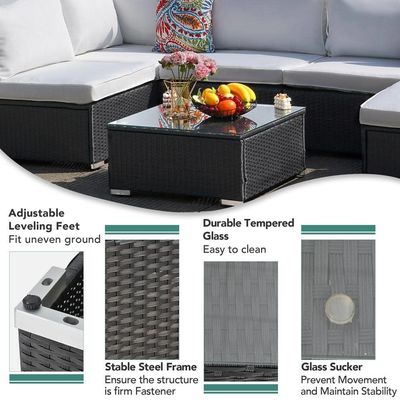 Buitenmeubilair AJUNION 7 stukken PE Rattan Wicker sectioneel sofa set voor tuin
