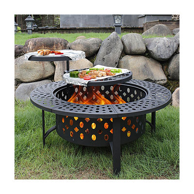 Moderne openluchtvuurput AJUNION 36 inch metalen ronde hout brandende vuurput met 2 grills