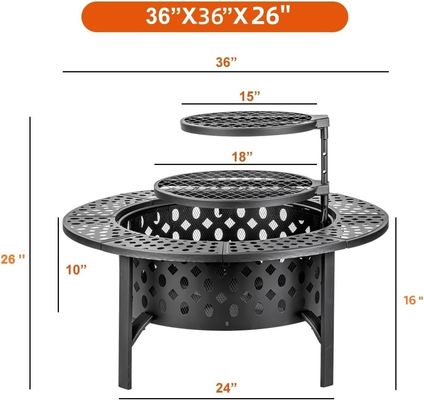 Moderne openluchtvuurput AJUNION 36 inch metalen ronde hout brandende vuurput met 2 grills