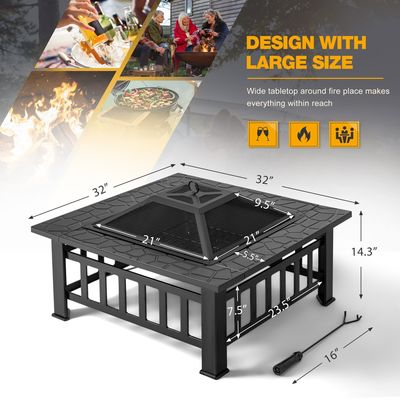30 pond metaal vierkant vuurput tafel 32 inch hout brandende BBQ grill voor camping tuin