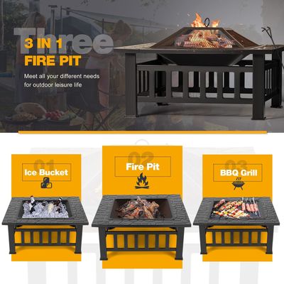 30 pond metaal vierkant vuurput tafel 32 inch hout brandende BBQ grill voor camping tuin