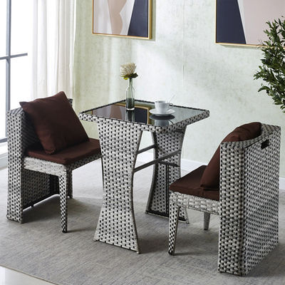 Buitenmeubelen van rattan voor koffiewinkels Tempered Glass Top Table and Chair Set