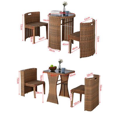 Buitenmeubelen van rattan voor koffiewinkels Tempered Glass Top Table and Chair Set
