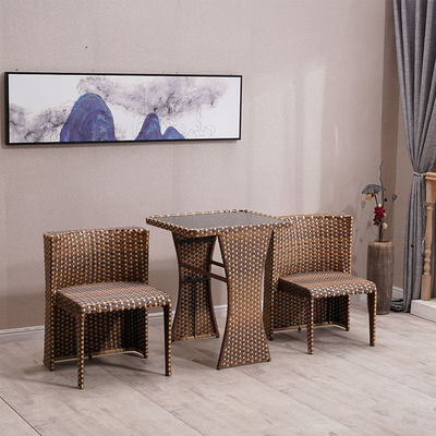 Buitenmeubelen van rattan voor koffiewinkels Tempered Glass Top Table and Chair Set