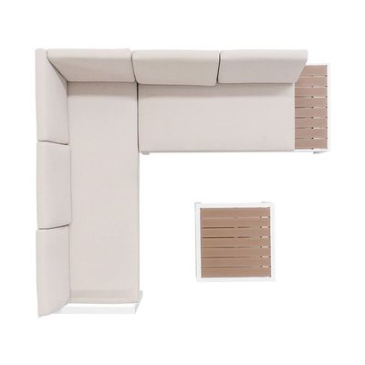 AJUNION L-vormige outdoormeubelsets Aluminium lounge set met plastic teakhouten afwerking