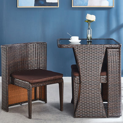 Buitenmeubelen van rattan voor koffiewinkels Tempered Glass Top Table and Chair Set