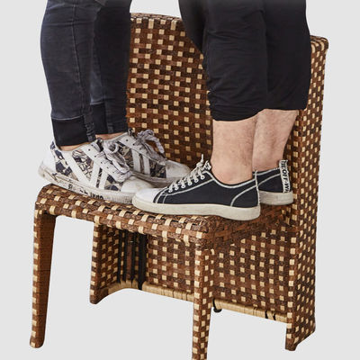 Rattan gehard glas ronde eettafel en stoel set voor koffie winkel modern ontwerp