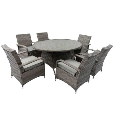 9 zitplaatsen Outdoor dining set met ronde tafel en kussens door AJUNION Rattan Furniture