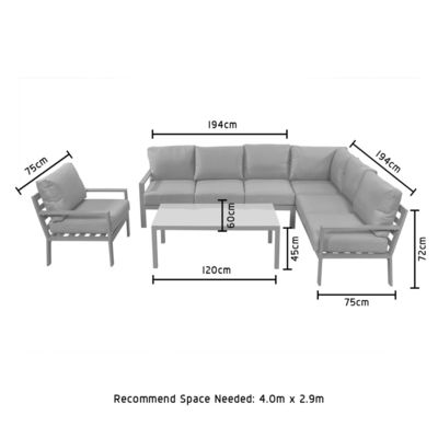 Aluminium frame Modern L-vorm tuinbank set met koffietafel Grootte L 120 x W60 x H45cm