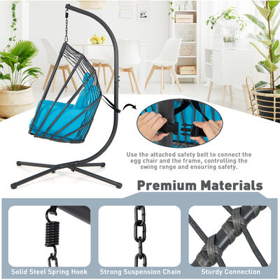 Moderne ontwerp zware steel frame hangende stoel met polyester kussens stof