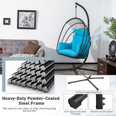 Moderne ontwerp zware steel frame hangende stoel met polyester kussens stof