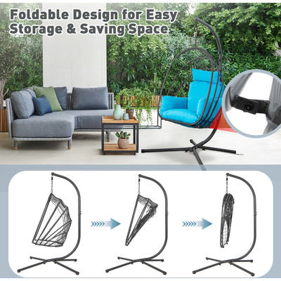 Moderne ontwerp zware steel frame hangende stoel met polyester kussens stof