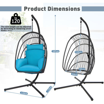 Moderne ontwerp zware steel frame hangende stoel met polyester kussens stof